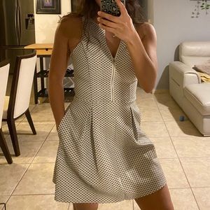 Express Zip front Black Dotted Dress